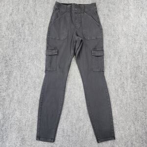Spanx Jeans Womens Medium Gray Twill Ankle Cargo Skinny Shaping Stretch Pants